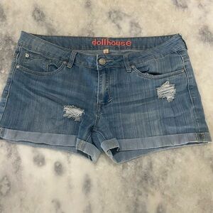 Dollhouse Women's Light Blue Distressed Denim Shorts Sz 13